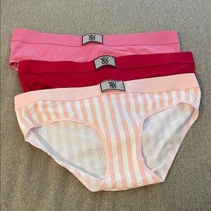 Victoria’s Secret Logo Cotton Shine Patch Hiphugger Panties-Set of 3. Sz. Medium